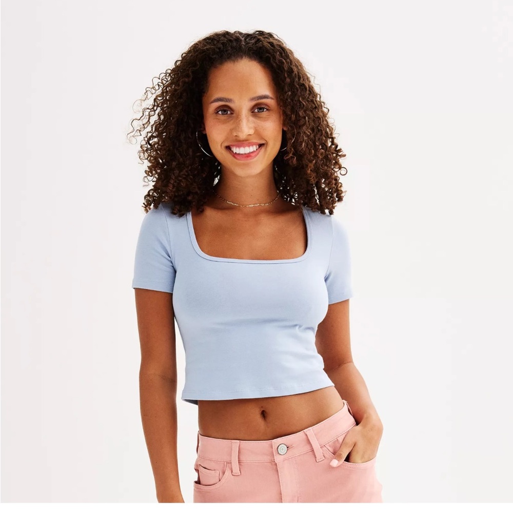 Blue square neck top